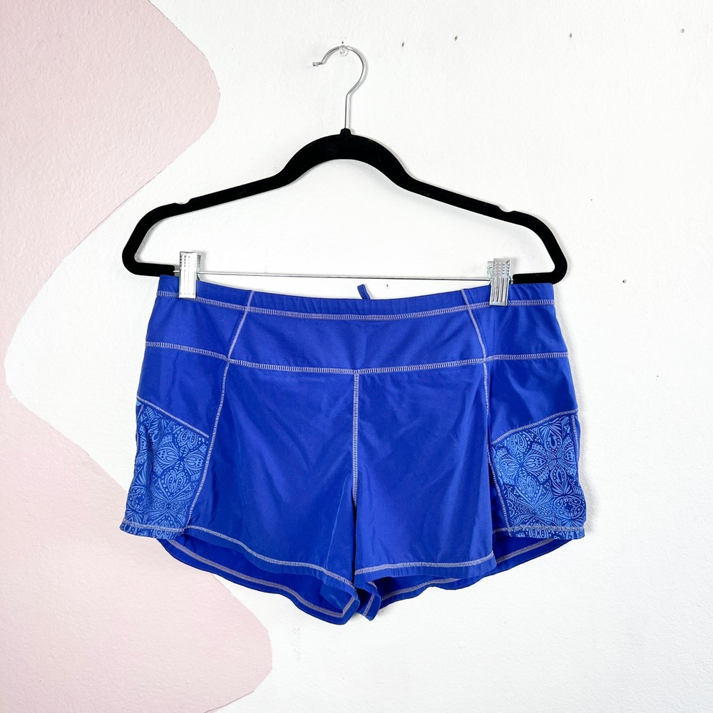 Athleta Workout Shorts Blue Floral Print Womens Size Medium